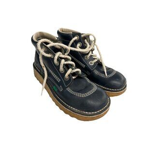 Kickers Kick Hi Boots Youth Size 6.5 Blue Leather Lace Up Shoes